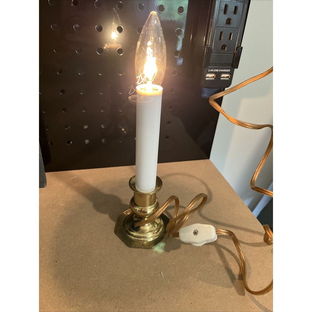 Solid Brass Vintage Electric Window Pane 9 Inch Candle Christmas or Decoration - Picture 2 of 9